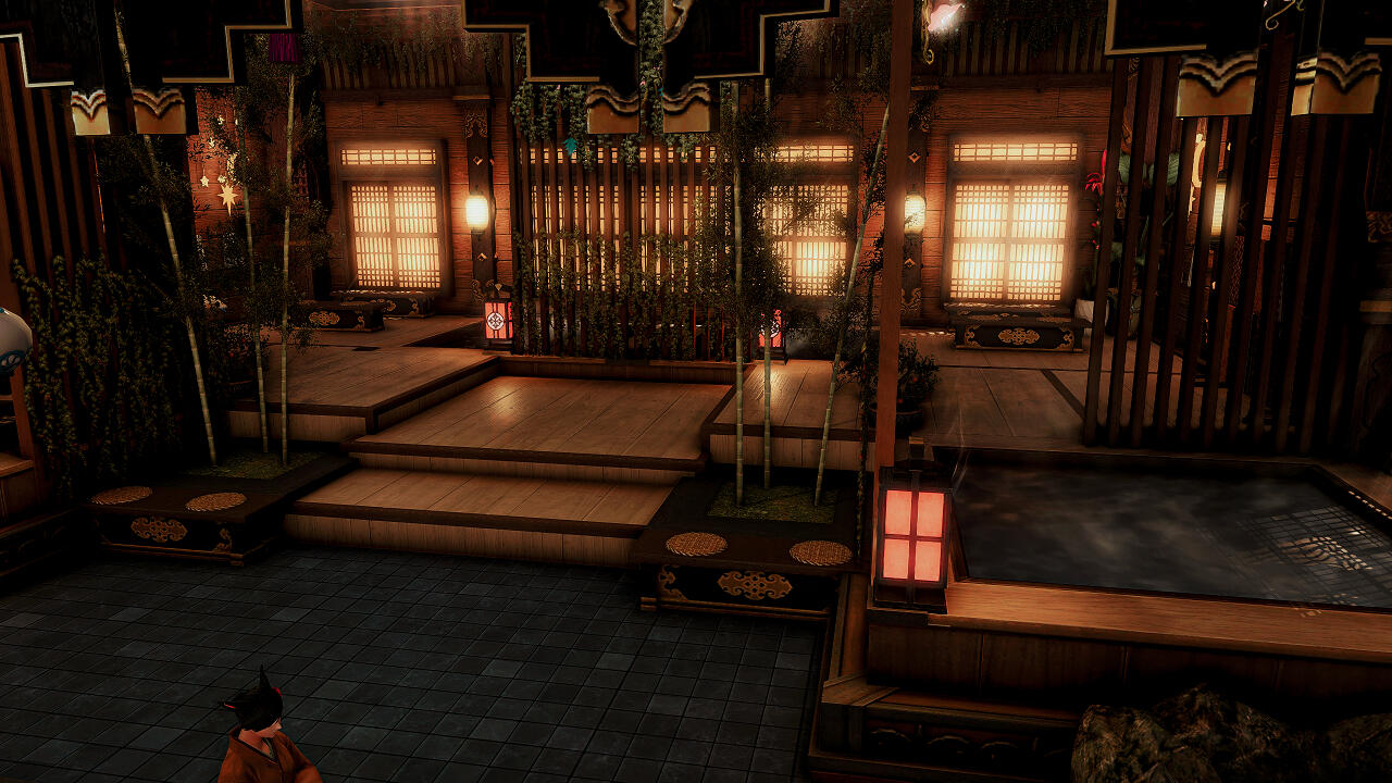 Head downstairs for access to several baths